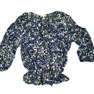 Joie 100% silk navy blue pattern blouse womens shirt top size small